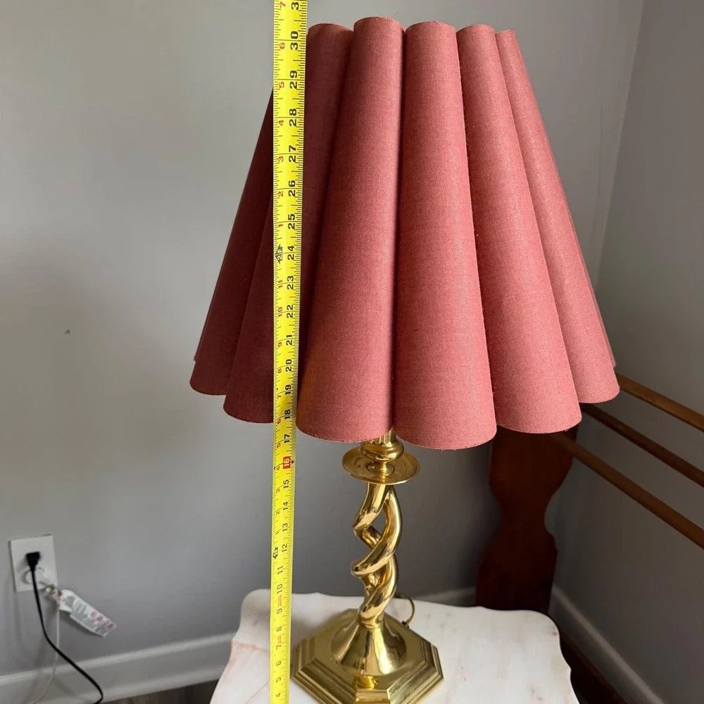 Vintage Brass Double Twist Spiral Table Lamp with Pink Accordion Pleat Shade 30